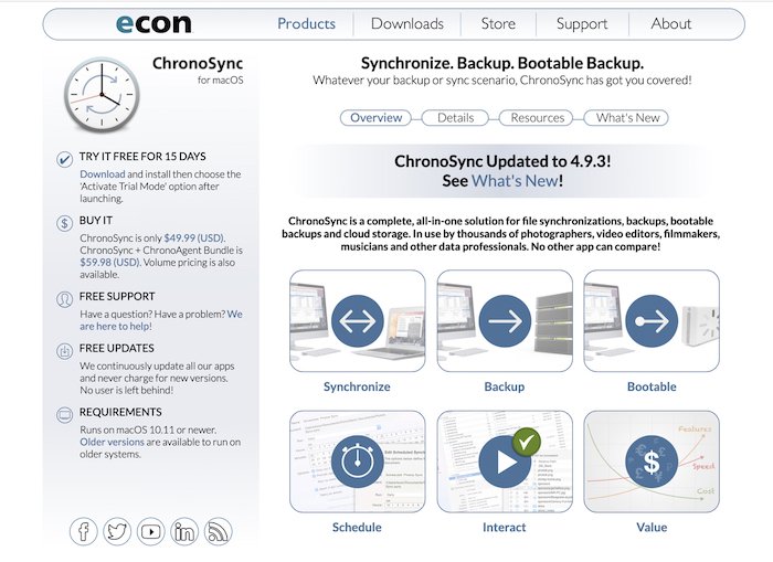 a screenshot of Chronosync website - photography business tools
