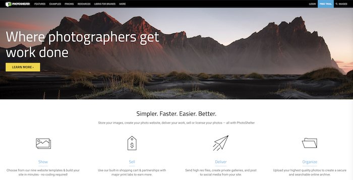 a screenshot of Photoshelter website - photography business tools