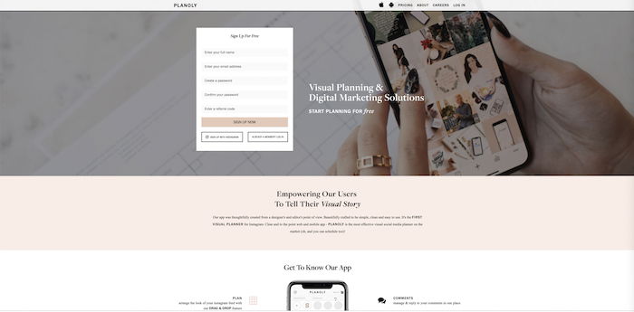 a screenshot of Planoly website - photography business tools