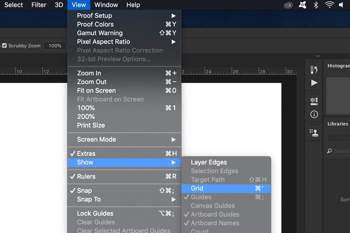 A screenshot showing how to add a grid using Photoshop