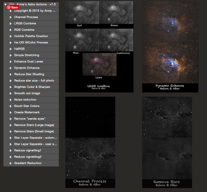 A screenshot of editing with Annie's Astro Actions By Enterprise Astronomy & Photography
