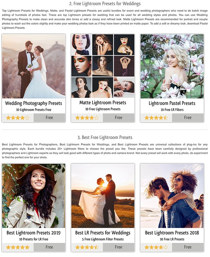 A screenshot of Fix the Photo free sample presets for Instagram