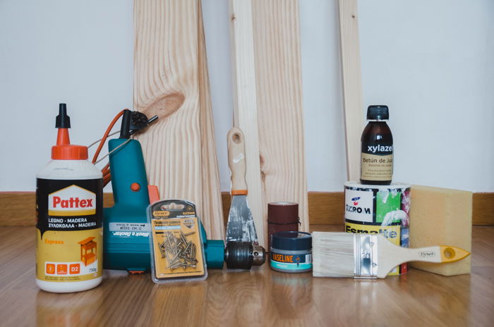 materials for making a DIY wood backdrop for photos 