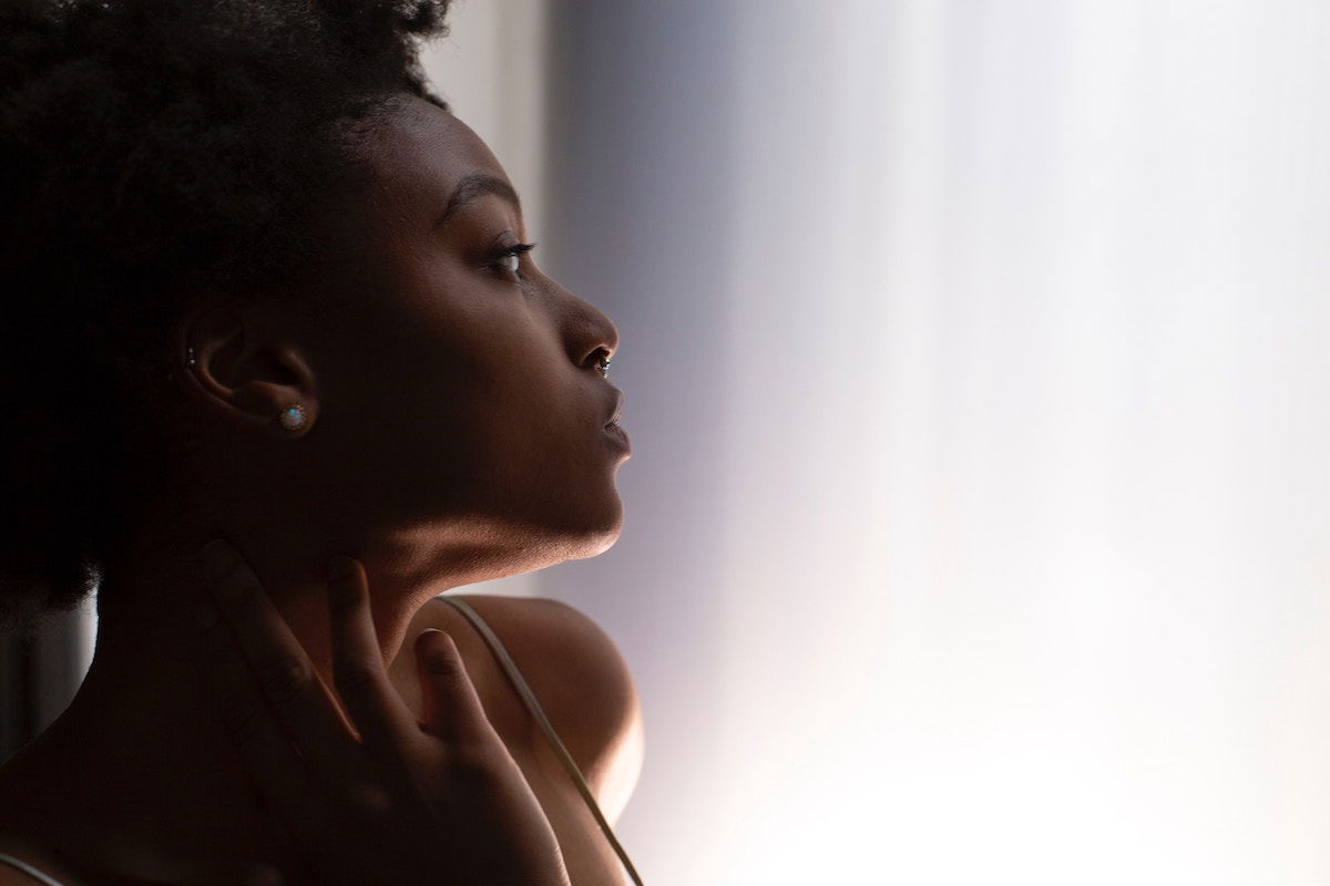 A female model posing for boudoir shoot head shot