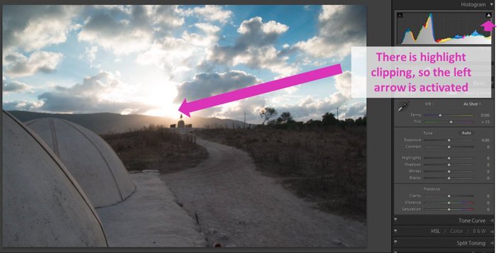a screenshot of editing a photo using the Lightroom histogram