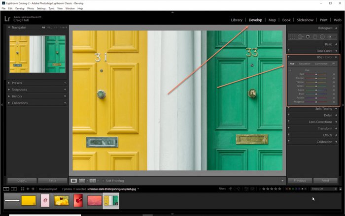 A screenshot showing how to use HSL sliders in Lightroom 