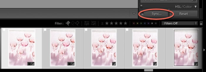 a screenshot showing how to use sync in Lightroom - lightroom mistakes