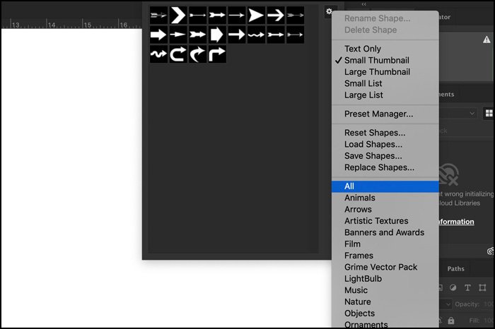 A screenshot showing how to select the Custom Shape tool in Photoshop