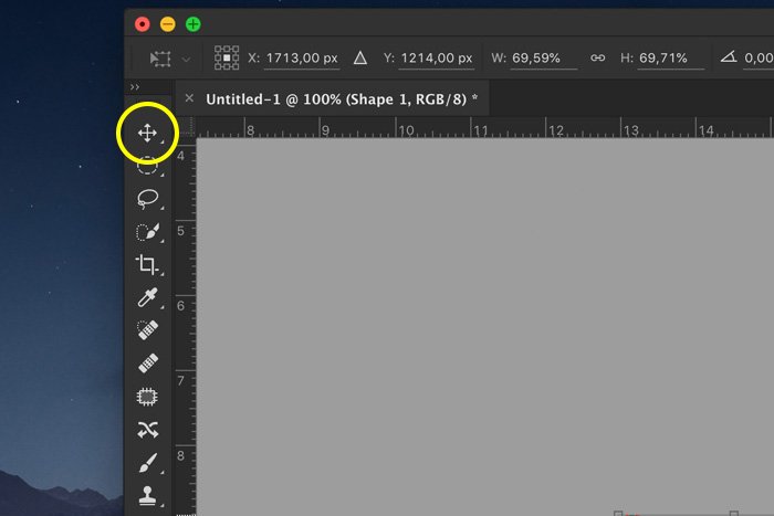 A screenshot showing how to move and resize custom Photoshop shapes