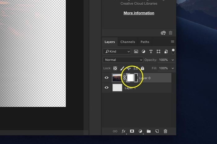 a screenshot showing how to create a transparent gradient in Photoshop - mask thumbnail