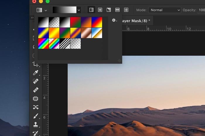 a screenshot showing how to create a transparent gradient in Photoshop
