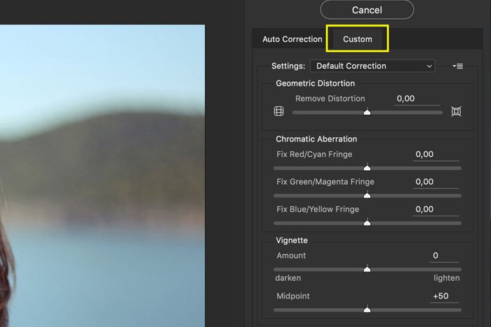 a screenshot showing how to add a vignette effect in Photoshop