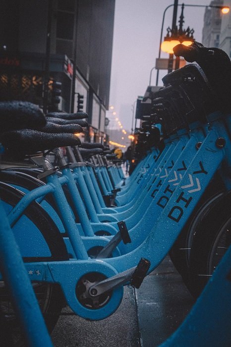 Row of parked bicycles as an example of geometric photography
