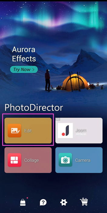 Screenshot of photo editing app PhotoDirector