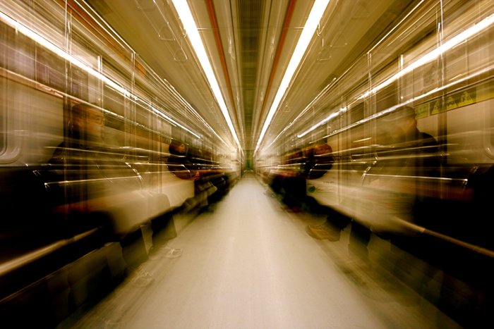 Artistic zoom burst shot taken on a subway train
