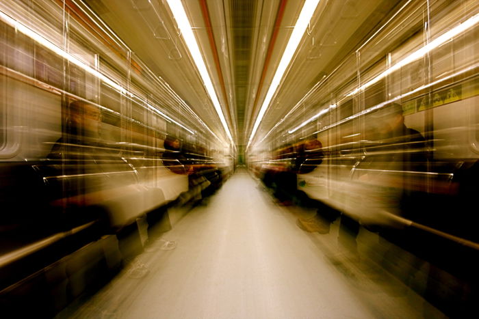 Artistic zoom burst shot taken on a subway train