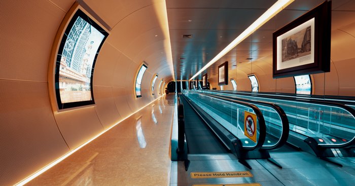 A modern corridor with moving walkways 