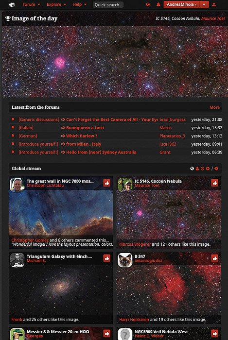 A screenshot of the AstroBin homepage
