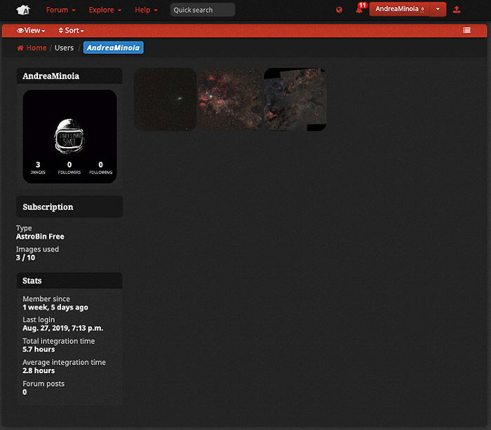 A screenshot of the AstroBin website users gallery