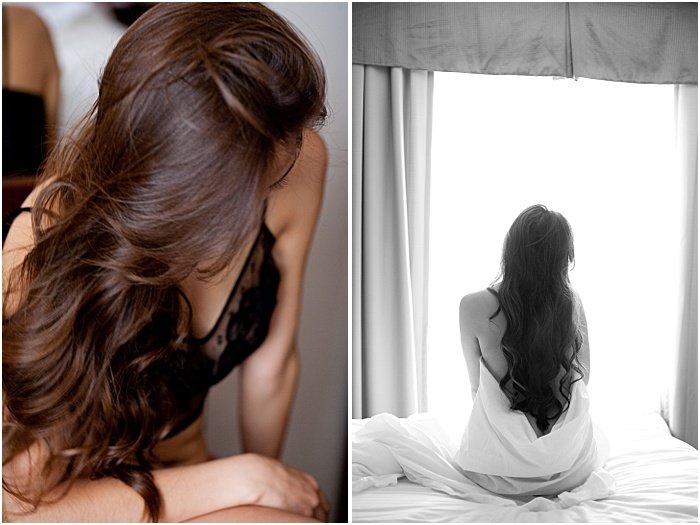 Boudoir photos of a woman photographed from behind