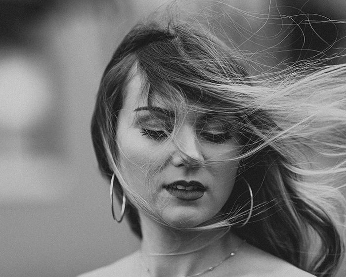 Black and white close-up portrait of a woman 