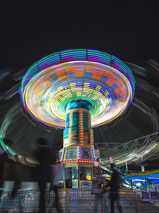 Motion blur photo of a ride at an amusement park