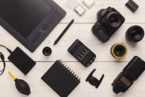 Flat lay of generic products as the best photography gadgets