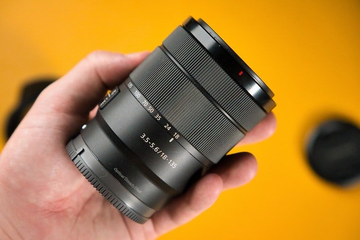 Lens being held showing Sigma lens abbreviations