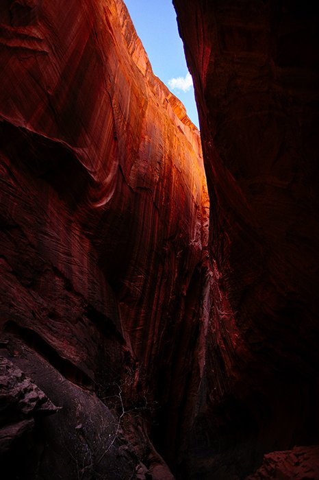 Photo of an orange-colored canyon in reflected light