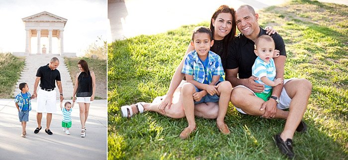 diptych portrait of a family with young kids demonstrating good ways to photograph unruly children