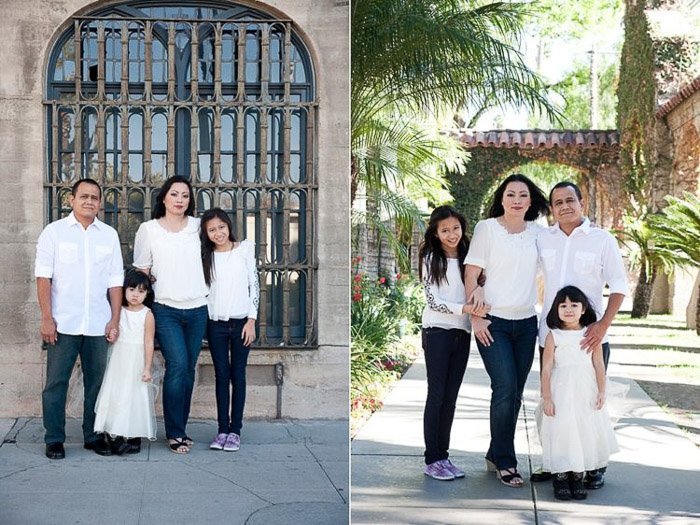 diptych portrait of a family with young kids demonstrating good ways to photograph unruly children