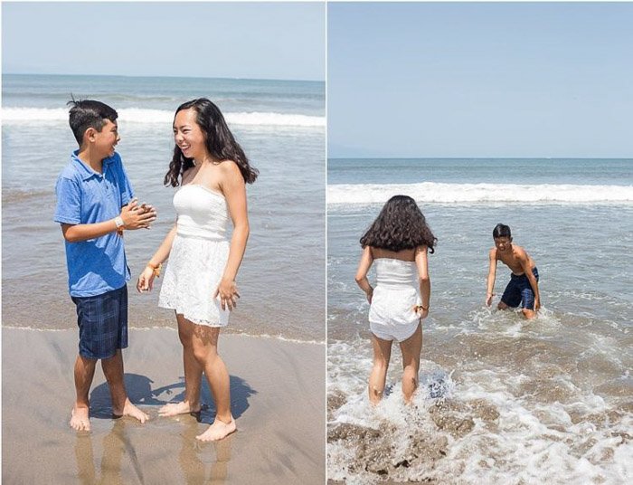diptych portrait of a two young kids on the beach demonstrating good ways to photograph unruly children