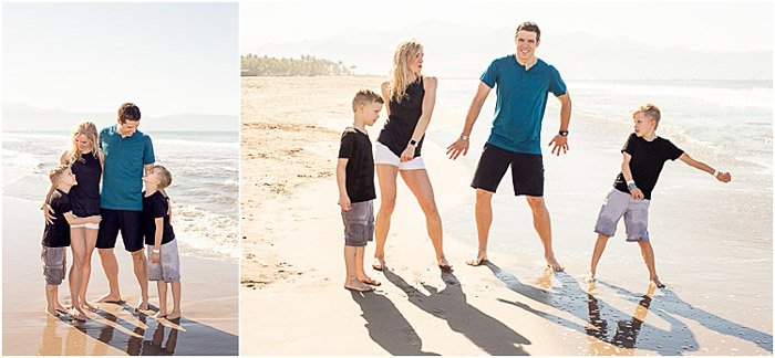 diptych portrait of a family on the beach demonstrating good ways to photograph unruly children