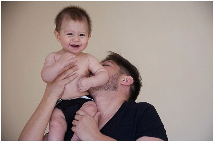 cute portrait of a father and little boy outdoors