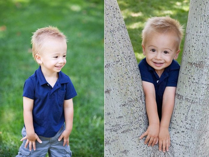 diptych portrait of a young boy demonstrating good ways to photograph unruly children