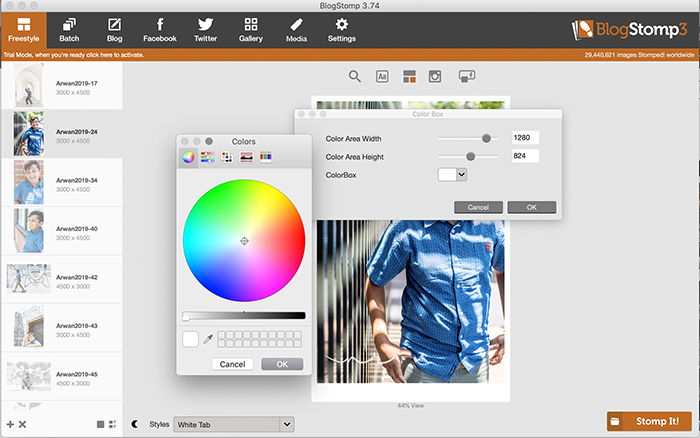 Screenshot of BlogStomp color blocks