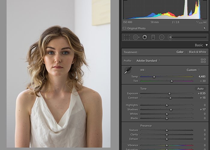 Screenshot of editing a photo in Lightroom matte effect