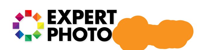 Expert photography logo with orange patch covering a section of the text. 