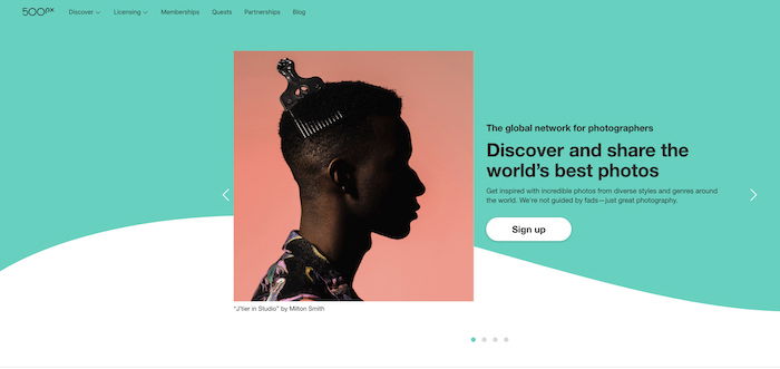 a screenshot of 500px photography website