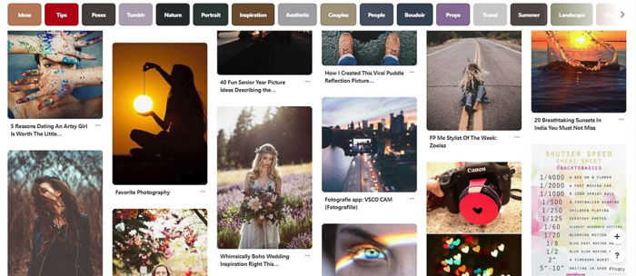 a screenshot of photography business ideas on Pinterest 