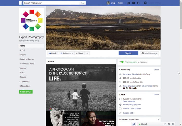 a screenshot of Expert Photography Facebook page 