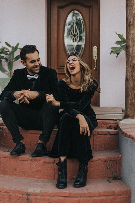 A couple having fun during an outdoor photoshoot