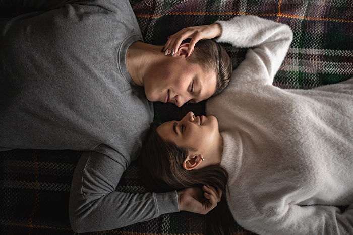 A sweet couple photoshoot shot from above