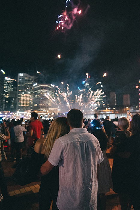 A couple watching a firework show