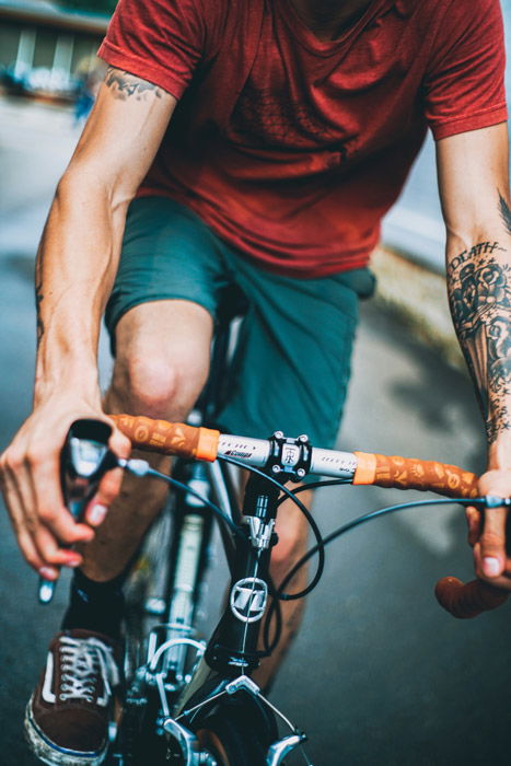 Close-up photo of a man cycling