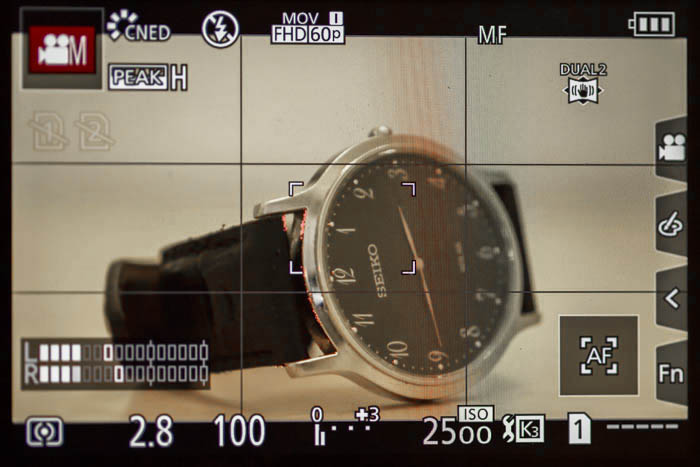 A detailed image of the digital camera display screen on a Panasonic GH5