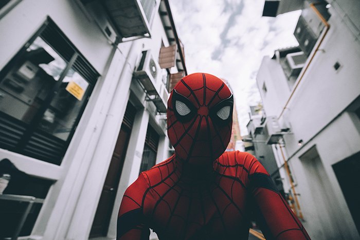 Spider man shot from a low angle 