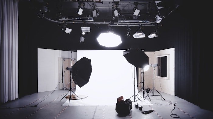 A photography studio with professional lighting 