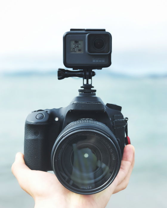 A GoPro attached to a camera 