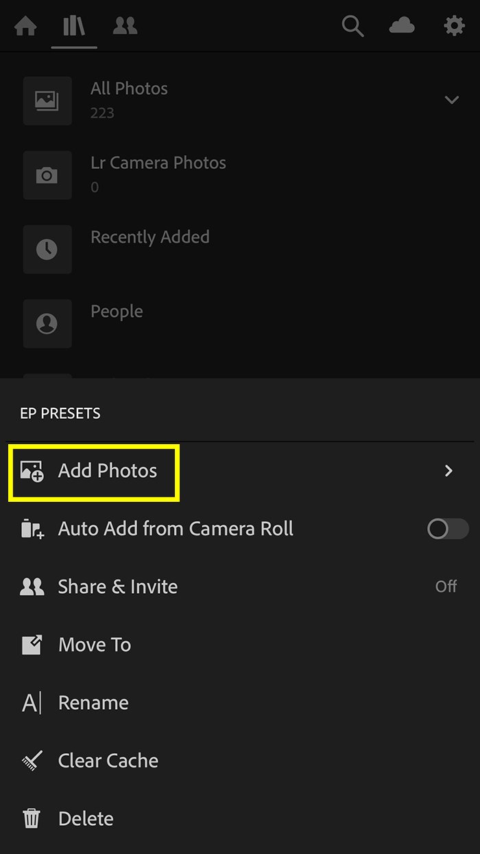 Screenshot showing how to add photos to the new folder 